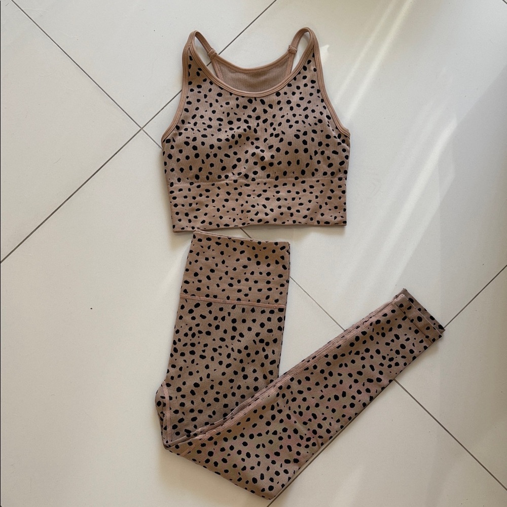 Zella Tan and Black Ribbed Activewear Set